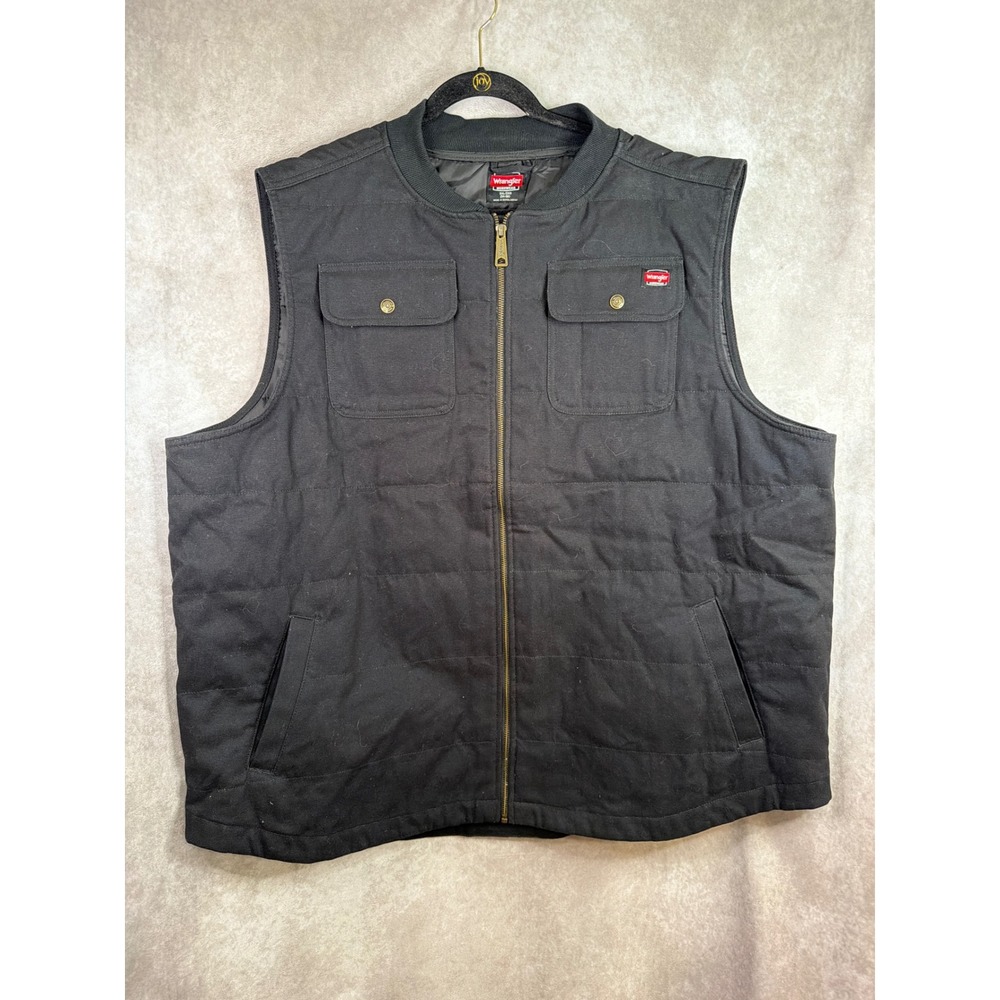 Wrangler Workwear Vest Mens 3XL Black Quilted Canvas Utility Full Zip Pockets